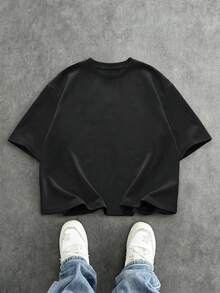 SWAVVY 男士时尚黑色贴花刺绣长袖T恤 - 黑色 - 查看 3