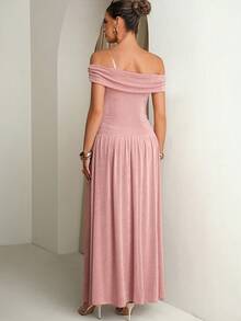 MaterniChic 优雅派对纯色露肩孕妇连衣裙 - 粉色 - 查看 3