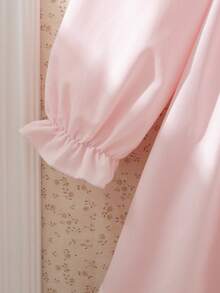 Souflis Souflis Girls' Vintage French Style Pink Fairy Summer Party Dress,Loose Floral Embroidery Lace Trim Contrast Collar Long Sleeve Casual School Photography - Pink - View 9