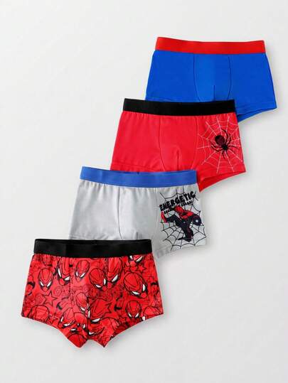 SHEIN 4 piezas/paquete Calzoncillos tipo bóxer con estampado de araña para niños