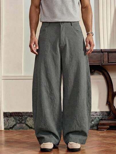 SWAVVY Men's Solid Color Pocket Curved Leg Loose Casual Pants Oversized Pants High Waisted Pants Wide Leg Pants Loose Pants