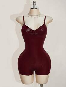 SHEIN ICON Y2k 女式外出哥特酒红色 Coachella 俱乐部褶皱设计性感吊带紧身连体裤，夏季 - 酒紅色 - 查看 7