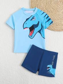 SHEIN GraphicGems Bộ đồ bơi đi biển in hình khủng long dành cho bé trai - Màu xanh lam - Xem 4