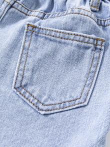 女童（小号）新款休闲时尚褶皱水洗蓝牛仔短裤 - 藍色 - 查看 7