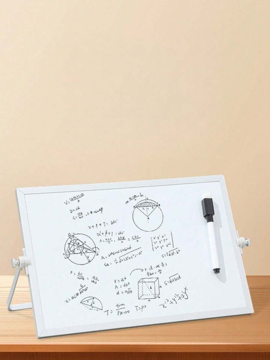1pc Random Aluminum Alloy Frame Tabletop Whiteboard, Double-Sided Folding Magnetic Dry Erase Board, Office Supplies Back To School - White - View 1