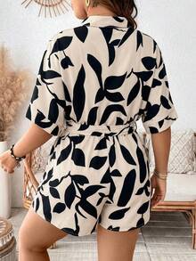 SHEIN CURVE+ 女士夏季翻领收腰休闲宽松连体裤，适合城市轻度徒步、夏季度假、日常通勤。 - 彩色 - 查看 2