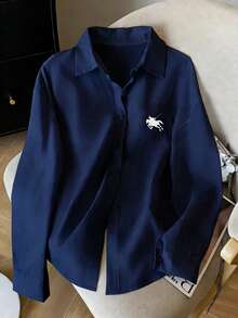 Resyla 女士骑士刺绣长袖单排扣休闲衬衫 - 彩色 - 查看 3