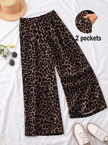 CosyJoli 女士休闲宽松全幅豹纹直筒修身长裤，百搭款式，适合春夏穿着 - 彩色 - 查看 1