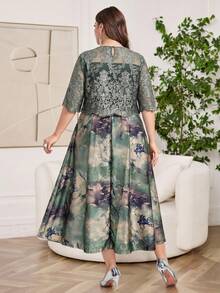 Reflora Đầm ren họa tiết hoa thanh lịch cỡ lớn, thích hợp cho mùa hè. - màu xanh lá - Xem 3