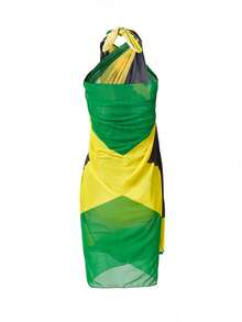 Slaydiva Plus Size Women Wrap Around Beach Cover Up Dress, Resort Casual Style, For Summer Vacation - Multicolor - View 2