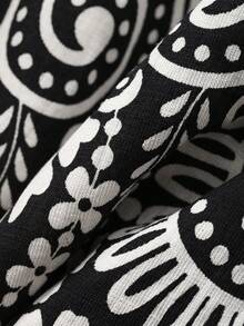 Livesso Women's Black And Cream Floral Summer Boho Beach Vacation Holiday Dress,Geometric Print Loose Strap Sundress With Beaded Tie-Up Details Casual - Black and White - View 7