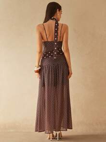 Silquee Đầm hai dây in chấm bi thanh lịch và thời trang dành cho nữ - Nhiều màu - Xem 2