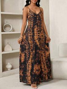 SHEIN Lady 女士扎染印花口袋休闲连衣裙，适合度假 - 彩色 - 查看 5