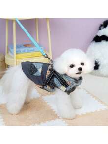 新款秋冬宠物服装，布艺牵引绳外套，宠物皮夹克，加厚保暖，猫咪服装，狗狗外套，猫咪加厚外套，宠物服饰，猫咪保暖套装，英伦风牵引绳加厚外套，新款皮夹克，保暖宠物加厚背心，秋冬必备 - 灰色 - 查看 5