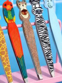 Joivida Stainless Steel Animal Pattern Eyebrow Tweezers Eyelash Curler Beard Tweezers Beauty Makeup Tool For Men Women Home Use Portable Grooming Accessory - Multicolor - View 2