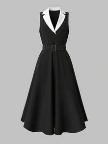 Balvessa Đầm midi dáng chữ A thanh lịch dành cho nữ, kiểu dáng cổ điển, có cổ áo và không tay, phù hợp cho công sở và đi làm. - Nhiều màu - Xem 4