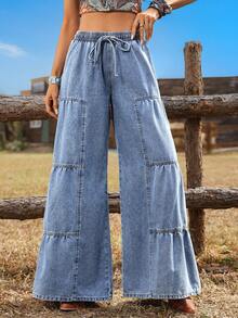 Breezaya Women's Casual Washed Loose Wide-Leg Jeans - Medium Wash - View 1