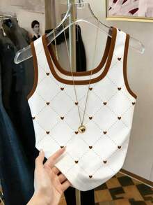 Resyla Women's Casual Heart Print Fitted Tank Top, Summer - White - View 4