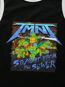 TEENAGE MUTANT NINJA TURTLES | SHEIN 青少年男童罗纹圆领休闲背心，忍者神龟 - 黑色 - 查看 5