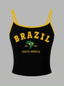 INAWLY Y2K巴西字母图案吊带背心 女式印花T恤 - 彩色 - 查看 4