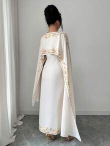Elenzga Women Elegant White And Gold Floral Print Long Sleeve Summer Dress,Suitable For Wedding, Al-Adha,Middle Eastern Weddings,Dates, Vacations - Baby Pink - View 2