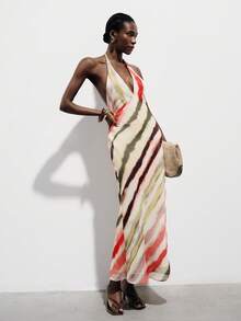 Aveloria Modichic Tie Dye Gradient Chiffon Print Halter Neck Backless Tie Maxi Dress, Minimalist Elegant Vacation Versatile Summer Party Dress - Multicolor - View 5