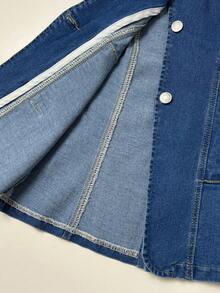 Elamini 女士休闲翻领单排扣牛仔夹克，日常百搭 - 深色水洗藍 - 查看 6