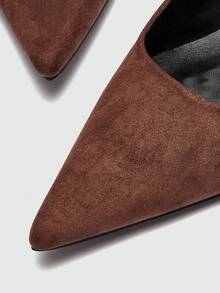 CUCCOO BIZCHIC Women's Pointed Toe Slingback Shoes, Suede Material, Comfortable Casual Wear, Suitable For Work, Commuting, Afternoon Tea - Coffee Brown - View 4