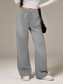 SHEIN Tall Pantalones de chándal con cordón en la cintura de color gris primaveral, atuendos para graduación, regreso a la escuela, atuendos para maestras - Gris - Ver 5