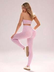 Sovereign Charm Conjunto deportivo sin costuras con estampado de leopardo para mujer, top bandeau y leggings sexy de dopamina, conjunto de 2 piezas - Multicolor - Ver 6