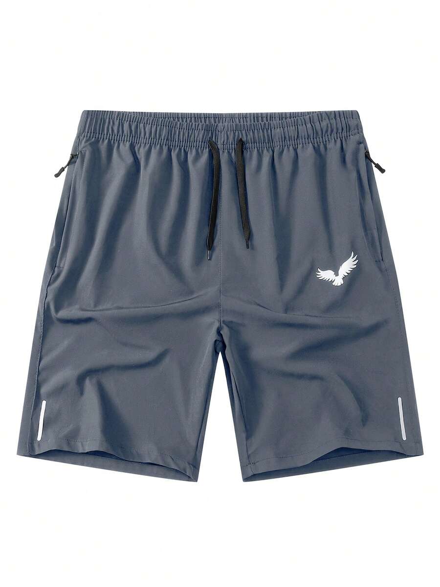 Manfinity Homme Men's Dark Grey Graphic Track Shorts Woven Fabric Sporty Design With Pockets Short Length - Dark Grey - View 1