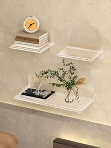 1 pieza/Estantería de almacenamiento simple sin perforación, estantería de almacenamiento de partición de decoración de pared, bandeja de almacenamiento de álbum de fotos, estantería colgante, adecuada para dormitorio, sala de estar, baño, cocina, estudio, dormitorio, estantería de almacenamiento, estantes de exhibición de varios artículos pequeños - transparente - Ver 3