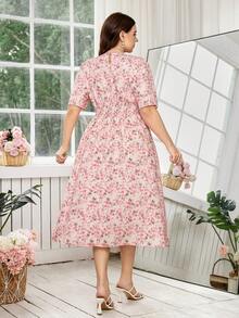 SHEIN Clasi 大码优雅小碎花连衣裙，夏季 - 粉色 - 查看 8