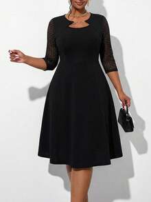 Chikora 大码女式金属装饰连接优雅腰部聚拢派对连衣裙 - 黑色 - 查看 4