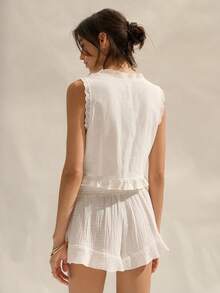 Easelle Áo khoác cardigan mỏng nhẹ màu trắng thêu dành cho nữ - trắng - Xem 2