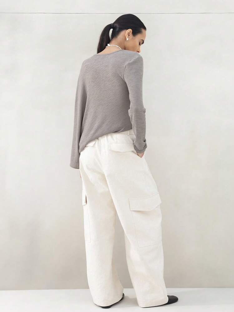 KSTM Women's High Rise Wide Leg Cargo Pants With Side Pockets Casual Loose Fit Utility Trousers Fall Winter Everyday Relaxed Bottoms