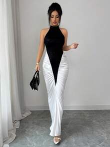 Selianne Women's Summer New Date Vacation Commute Black And White Color Block Sleeveless Slim Fit Bodycon Short Vest Dress - Black - View 5