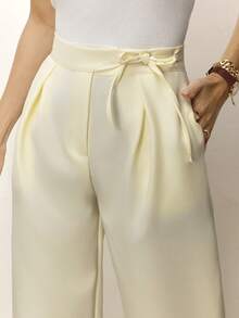 Daynim High Waist Plicated Detail Wide Leg Pants - Cream - View 4