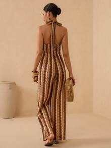 Vesra Women's V-Neck Hollow Out Halter Jumpsuit For Beach Vacation - Multicolor - View 2