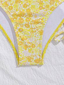 Swim Vcay 3pcs Sexy Leopard Print Halter Neck Triangle Cup Mesh Sarong Bikini Set For Women - Multicolor - View 3