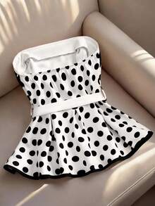 GlowEve 女士波点褶皱腰身时尚抹胸上衣 - 彩色 - 查看 2