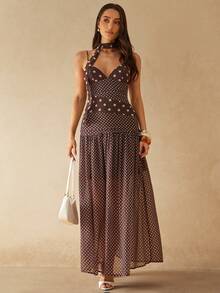 Silquee Đầm hai dây in chấm bi thanh lịch và thời trang dành cho nữ - Nhiều màu - Xem 1