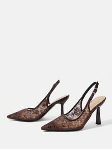 CUCCOO HITCHD 女士尖头蕾丝刺绣高跟鞋，优雅浪漫白色女士浅口鞋，新娘婚礼场合高跟鞋 - 巧克力棕 - 查看 3