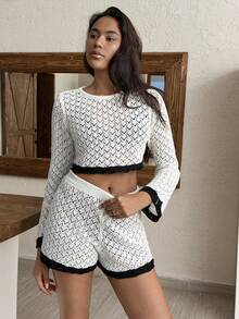 SHEIN Women 2 Pieces Set Cover Up Co Ord Black And White - Black and White - View 3