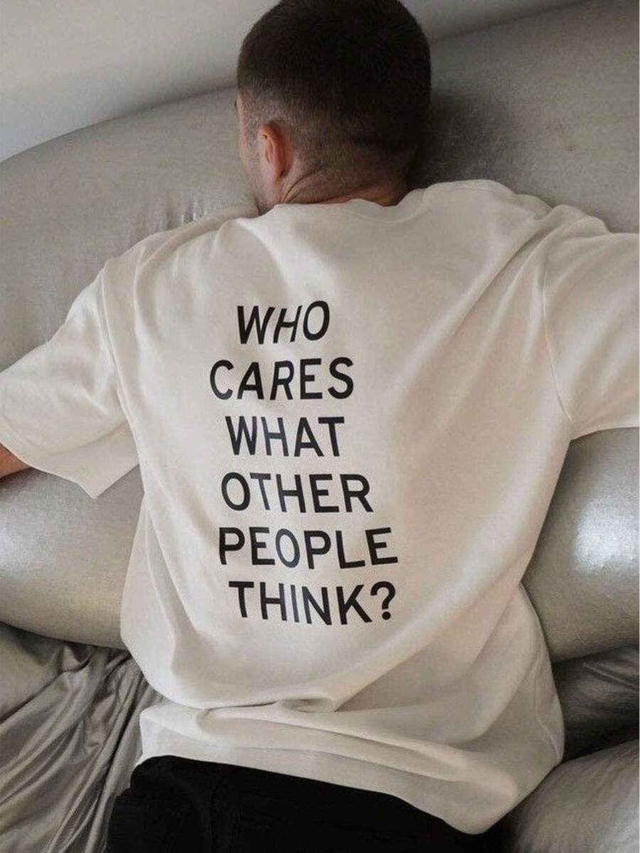 Manfinity Dauomo Men's Slogan Print Round Neck Short Sleeve Casual Versatile T-Shirt - White - View 1