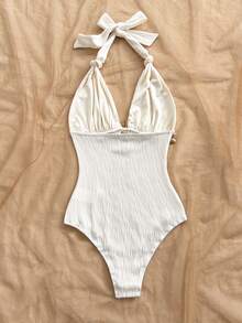Soleia Nouveau body sexy à encolure en V avec décoration d'étoile de mer en métal, bretelles à lacets. Accessoires en métal, décoration de coquillage. Parfait pour les vacances à la plage, style bohème, boho, vacances, vintage, plage, croisière - Blanc - Voir 2