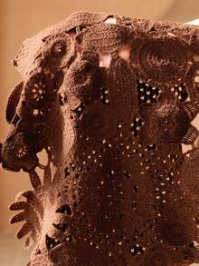 Anewsta 女士纯色圆领镂空休闲百搭日常上衣 - 棕色 - 查看 8