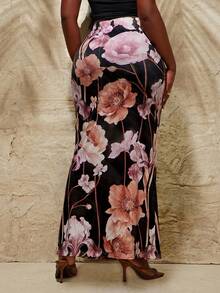 SHEIN SXY 大码女式印花休闲百搭约会外出A字裙 - 彩色 - 查看 4