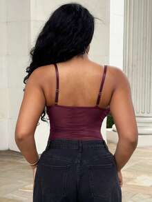 Alexandranx 性感优雅女士蕾丝拼布吊带背心紧身衣 - 紫紅色 - 查看 2