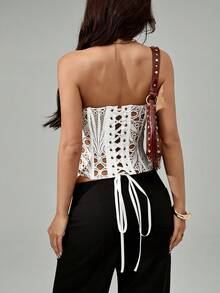 SHEIN PETITE 白色蕾絲鏤空刺繡抹胸束腰上衣，夏季優雅女款，適合夜店穿搭、婚禮賓客、嬌小女性 - 白色 - 查看 2